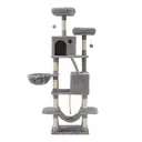 SONGMICS Arbre à chat avec 13 poteaux à griffer, 1 rampe, 2 perchoirs, 2 niches, panier, hamac, pompons, gris clair - 168 cm image 1