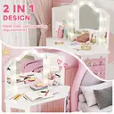 AIYAPLAY Kids Dressing Table and Stool Set, Girls Vanity Table with 2-Colour LED Lights, Tri-Folding Mirror and Side Storage Pocket, Children Makeup Desk for Ages 3-8 Years, White image 6