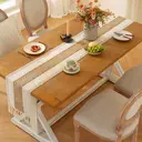 Boho Table Runner 5pcs table runner and placemat, Farmhouse Rustic Dining Kitchen Centerpiece Decor Small Macrame Woven Coffee Table Runner for Dresser Scarf Home Decor 12x72 inch*1,12.5*16.5inch*4 , Ivory&Brown image 1