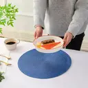 PP Round Placemat
Sea Blue，Set of 6 Round Braided Placemats Table Mats for Dining Tables Washable Non-Slip Place Mats 15 inch for Home Decoration image 1