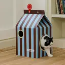 ZEZE Blue Brown Stripe Cat House, Enclosed Cat Cave Bed, Scratch Resistant Pet House image 0