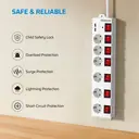 Dewenwils stekkerdoos met 6 stopcontacten en 2 USB-poorten, individueel geschakeld, brede afstand en 90° stopcontacten, overbelastingsbeveiliging en kinderbeveiliging, 3680 W/16 A, 3 m kabel, wit image 6