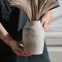 1pc/18.3cm7.2in, Rustic Farmhouse Ceramic Flower Vase, 18cm, Boho Vase for Home Decor, Terracotta Vase for Living Room, Table, Shelf, Fireplace Decor, Farmhouse, Grey image 1