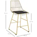 HOMCOM Set of 2 Bar Stools, Modern Counter Height Breakfast Bar Chairs with Wire Metal Frame for Kitchen, Dining Room, Gold image 2