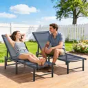 Outsunny Sun Loungers for Garden Set of 2, 5-Level Adjustable Reclining Sun Lounger Chairs, Flat Garden Lounger Sunbed with Texteline Seat, Steel Frame for Patio, Beach, Dark Blue image 1