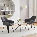 CLIPOP 360° Swivel Dining Chairs Green Faux Leather Upholstered Kitchen Chairs without Wheels Ergonomic Office Desk Chair with Arms and Metal Legs for Home Restaurants 0407-s grey 55*45*82.5 cm image 1