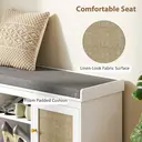 HOMCOM Shoe Bench with Padded Cushion, Boho Shoe Storage Bench with Rattan Doors, Open Shelves and Adjustable Shelves for Hallway, Entryway, Holds 9 Pairs, White image 4
