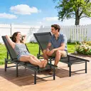 Outsunny Sun Loungers for Garden Set of 2, 5-Level Adjustable Reclining Sun Lounger Chairs, Flat Garden Lounger Sunbed with Texteline Seat, Steel Frame for Patio, Beach, Black image 1