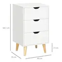 HOMCOM Bedside Table, Bedside Cabinet with 3 Drawers, Side End Table with Pine Wood Legs for Bedroom Living Room, White image 2