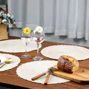 6 pieces, round 38cm woven placemats, Polyester outer layer with three-strand placemat, white coffee，anti-slip polyester Nordic placemats, suitable for home, kitchen, and dining table use, perfect for holiday parties, birthdays, weddings, and dinners image 1