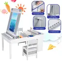 GRAVFORCE Kids Art Table and Chair Set, Wooden Toddler Craft Easel Desk with 2-Tier Open Shelf, Storage Bins, Paper Roll, Paint Cups, Children Play Activity Furniture Grey image 2