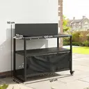 Outsunny Chariot de Barbecue en Acier 100x46x110cm avec Pare-vent - Desserte de Jardin 3 Niveaux Mobile avec Rideau Oxford - Station de Cuisson pour Plancha et Four à Pizza avec Rangement, Noir image 2