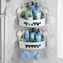TAILI Suction Corner Shower Caddy, Bathroom Shelf Storage Basket Wall Mounted Organizer for Shampoo, Conditioner, Plastic Rack for Kitchen&Bathroom, Drill-Free Removable (2 Pack) image 0