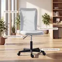 Vinsetto Armless Swivel Computer Desk Chair,  Ergonomic Office Chair with Mesh Bac Padded Seat, Adjustable Height and Rolling Wheels, Space Saving for Home Work Study, White image 3