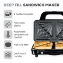 Tower T27013 Deep Fill Sandwich Maker with Extra Deep and Easy to Clean Non-Stick Plates, Automatic Temperature Control, 900W, Silver and Black image 1