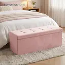 Ochama x SONGMICS Storage Ottoman, Foldable Velvet Storage Bench, 2 Extra Storage Boxes, 38 x 110 x 38 cm, for Hallway, Living Room, Bedroom, Pink image 4
