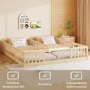 Bodenbett 90x200 cm - Kinderbett - mit Schutzgitter und Lattenrost - für 2 Kinder - aus Kiefernholz - Natur image 4