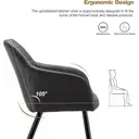 CLIPOP Faux Leather Dining Chairs Set of 2, Lounge Reception Chairs with Arms and Metal Legs, Padded Accent Armchair for Kitchen Dining Room, Living Room Corner Bedroom 067 pu deep grey 55*60*82.5 cm image 4
