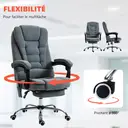 Vinsetto Fauteuil de bureau massant et chauffant, chaise de bureau ergonomique hauteur réglable, dossier inclinable, repose-pieds, télécommande filaire, pivotant 360°, tissu aspect lin, gris foncé image 6