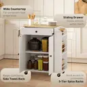 HOMCOM Kitchen Island on Wheels with Drawer, Rolling Kitchen Storage Trolley with 3-Tier Spice Rack, Towel Rack and Adjustable Shelf, White image 3