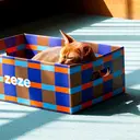 ZEZE Large Plaid Cat House Blue Brown, with Scratcher, Enclosed Cat Cave Bed image 2