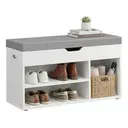 Ochama x SONGMICS Storage Bench with Cushion, Shoe Bench with Padded Seat, Entryway Bench with 3 Compartments, Hidden Storage, Shelves, White image 1