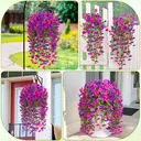 Yuejia Lot de 4 bouquets suspendus de fleurs artificielles en soie liseron violet et fuchsia - 75 cm image 5