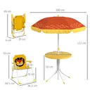 Outsunny Kids Bistro Set Children Table and Chair Set Garden Furniture Lion Themed 4 Pieces w/ Adjustable Parasol, Foldable Chairs for 2-5 Years – Yellow image 6