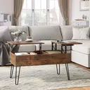 WOLTU Höhenverstellbarer Couchtisch, Beistelltisch mit Doppelliftplatten, Wohnzimmertisch, Versteckter Stauraum, Vintage Stil, Braun, Holzwerkstoff image 1
