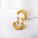 Gold Tone Chunky Twisted Rope C-Shape Hoop Earrings, Textured Stainless Steel Open Hoops image 4