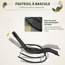 Outsunny Chaise longue à bascule rocking chair ergonomique avec tétière accoudoirs métal galvanisé textilène dim. 63l x 160P x 88H cm noir image 5