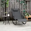 Outsunny Chaise longue à bascule rocking chair ergonomique avec tétière accoudoirs métal galvanisé textilène dim. 63l x 160P x 88H cm noir image 1