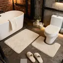 3 pcs Bathroom Rug Set Includes Bath Rug, Contour Mat and Toilet Lid Cover, Machine Washable, Super Soft Microfiber & Non Slip Bath Rugs with Rubber Backing,Beige diamond pattern image 2
