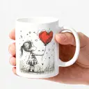 Alphynix 1pc Valentine's Day Gift Mug, 11oz Ceramic Cup with Girl Holding Red Heart Balloon, Romantic Gift for Her, Girlfriend, Wife, Anniversary image 2