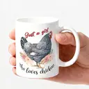 Alphynix 1pc 11oz White Mug with "Just a Girl Who Loves Chickens" Quote & Rooster Floral Art, Charming Farmhouse Christmas or Thanksgiving Gift image 2