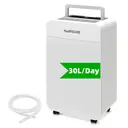 HUMSURE ontvochtiger 30 L/dag met afvoerslang, 5,3 L watertank, 24-uurs timer, automatische ontdooifunctie en kinderslot, voor slaapkamer, kelders en badkamers image 1