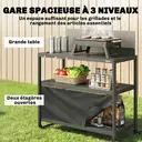 Outsunny Chariot de Barbecue en Acier 100x46x110cm avec Pare-vent - Desserte de Jardin 3 Niveaux Mobile avec Rideau Oxford - Station de Cuisson pour Plancha et Four à Pizza avec Rangement, Noir image 7