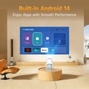 Magcubic Smart Projector, 8K Supported, Native 720P HD, 290 ANSI, Android 14, 5G WiFi 6 Bluetooth 5.4, 180° Rotation & Auto Keystone, Portable Projector for Home Cinema Bedroom Ourdoor Compatible with HDMI/USB/Phone/PS5/TV Stick, HY300Pro White image 3