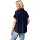Women's Short Sleeve Shirts V Neck Collared Button Down Shirt Tops with Pockets (darkblue, S) image 2