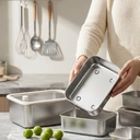 PURECOOK 304 Stainless Steel 3|Piece Deep Food Storage Container Set | Silicone Glass Lids image 1