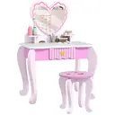 AIYAPLAY Kids Dressing Table Set, 2-Piece Girls Vanity Table with Mirror, Stool, Drawer, Storage, Desktop, Heart-Themed Makeup Desk and Chair, Pink image 0
