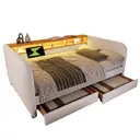 Polsterbett Tagesbett 140x190 cm, Schlafsofa mit LED und USB-C Ladefunktion,Leinen, Hellbeige (Ohne Matratze)  image 0