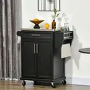 HOMCOM Wooden Kitchen Island on Wheels, Serving Cart Storage Trolley with Stainless Steel Top, Drawer, Side Handle and Rack B image 1