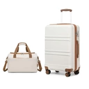 Kono 2-Piece Set Lightweight 51.5x38x21cm ABS Hard Shell Travel Carry-On Suitcase with TSA Combination Lock and Ryanair 40x20x25cm Cabin Bag, Cream White image 0