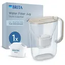BRITA Water Filter Jug Style Essential Sand incl 1x MAXTRA PRO Pure Performance - Fridge-Fitting Design Pitcher with Smart LED-LTI and Flip-Lid Reduces Chlorine, Limescale and Impurities image 0