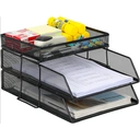 Senhoglb Bac à courrier A4 à 2 niveaux en maille, empilable avec support de bureau intégré, Noir, Offre du Nouvel An, Top des idées cadeaux image 0