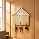 ALPHYNIX Porte-clés mural en forme de maison avec 3 crochets en métal - Bois image 3