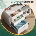 DEVAISE Rolling Container with 3 Drawers and Open Shelves, Mobile Filing Cabinet with Wheels, Printer Table for DIN A4/Legal/Letter, Lockable Cabinet for Office and Home Office, White image 3