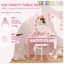 AIYAPLAY Kids Dressing Table Set, Two-Piece Children Vanity Table with Stool, Mirror, Drawer, Desktop Storage, Strawberry-Theme Makeup Desk, Chair, Pink image 3