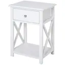HOMCOM Bedside Table Cross Panels 1 Drawer White image 1